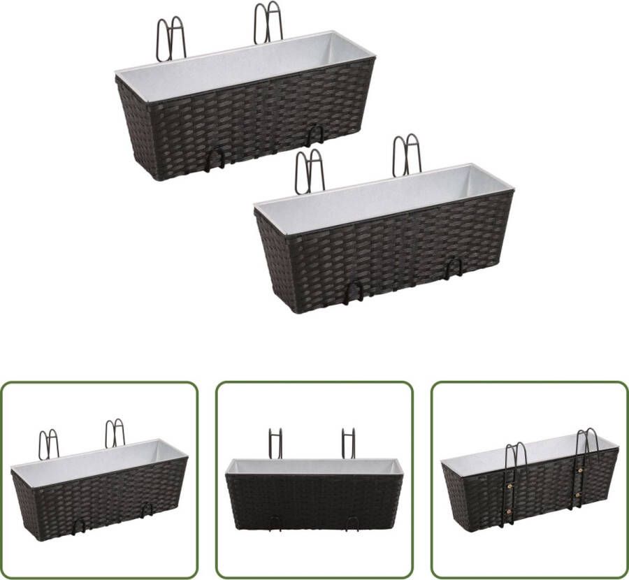 VIDAXL Poly Rattan Balkonplantenbakken 2 St 50 Cm Rattan Zwart Tls41086