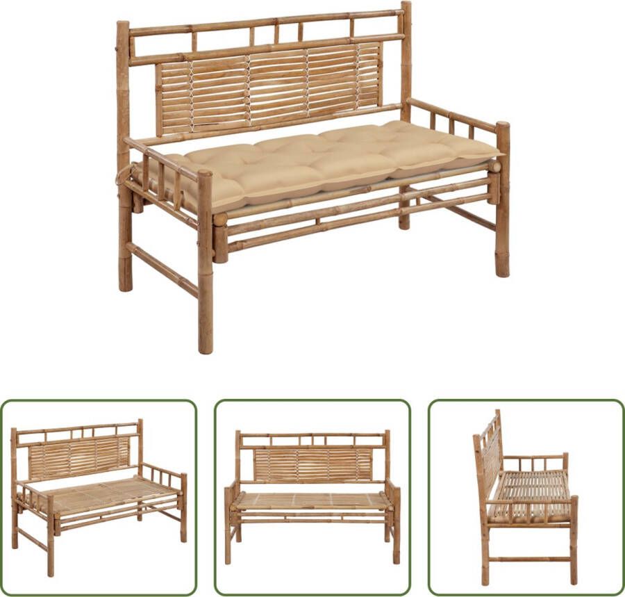The Living Store Bamboe Tuinbank 120 x 55 x 90 cm Waterdicht kussen Beige Montage vereist