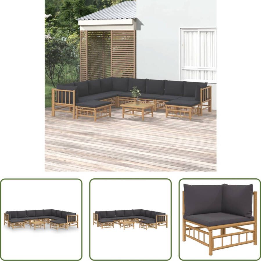 The Living Store Bamboe Tuinset 5 Middenbank 3 Hoekbank 2 Voetenbank 55x65x30cm Tafel Donkergrijs