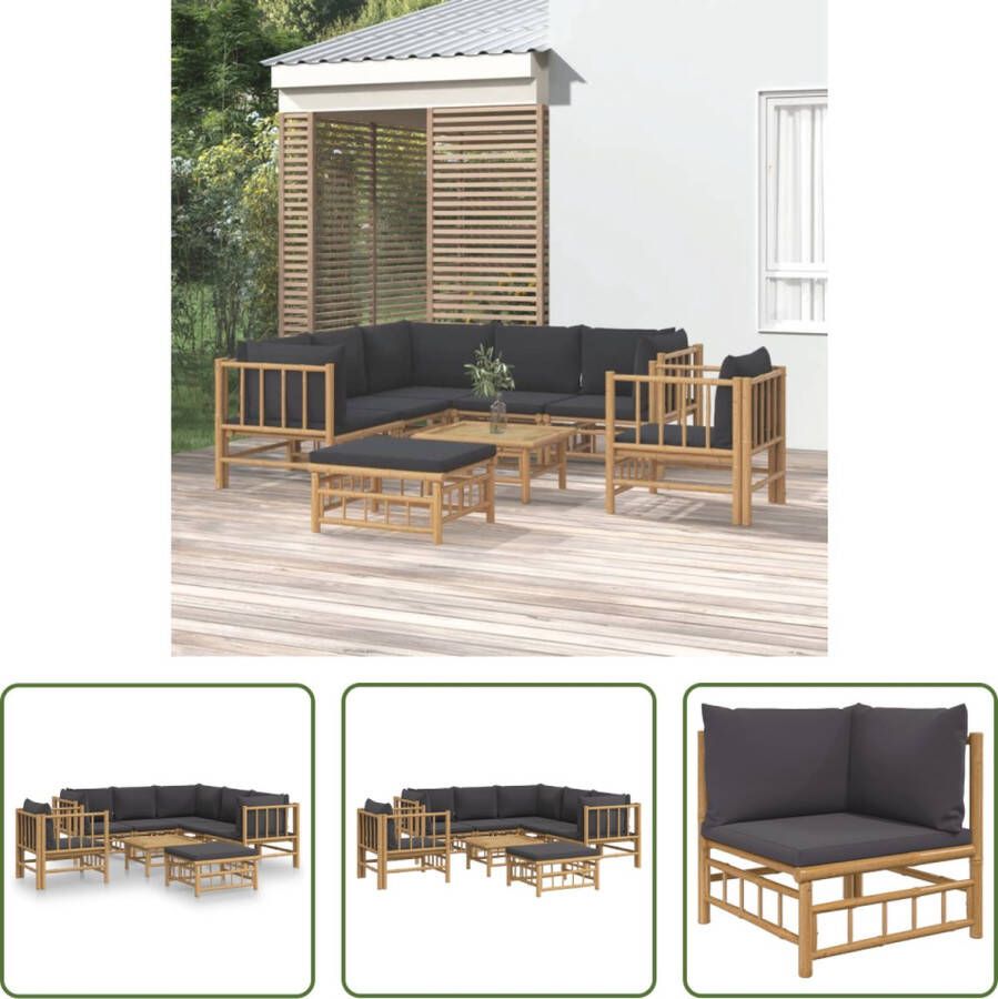 The Living Store Bamboe Tuinset Lounge 55 x 65 x 30 cm Duurzaam Comfortabele Zit Praktische Tafel Modulair Ontwerp Inclusief Kussens 7 x Zitkussen 9 x Rugkussen