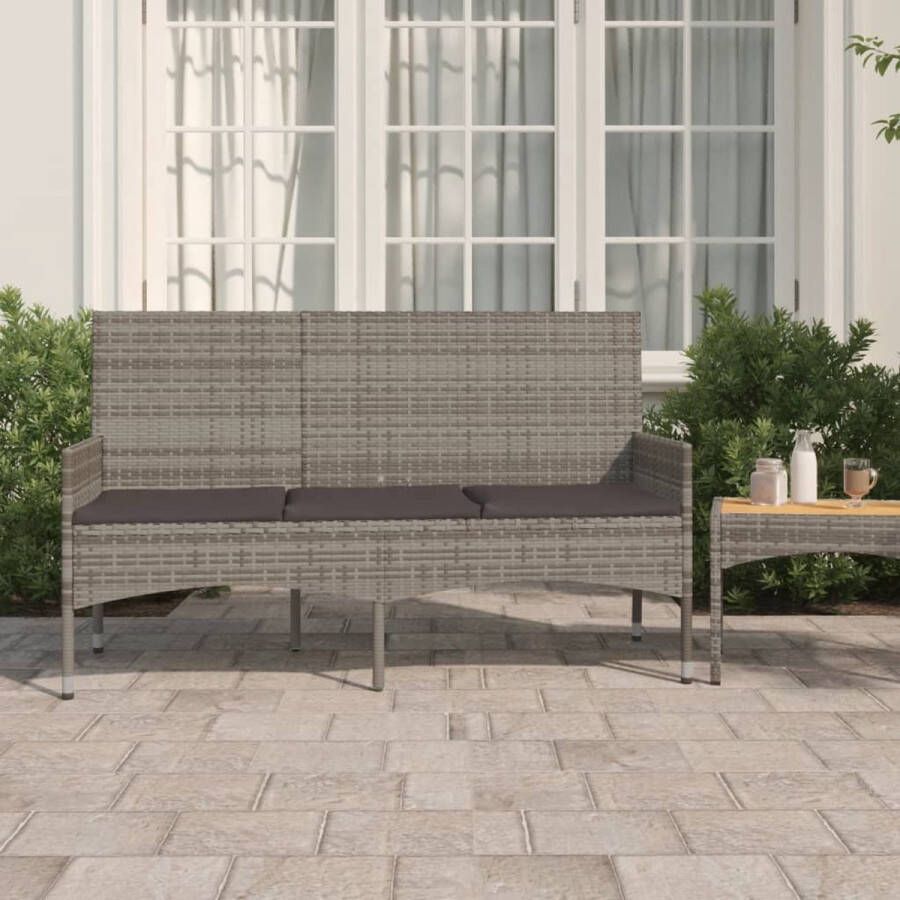 The Living Store Bank Gray PE-Rattan Steel 140x51x85cm 3-Seater Sofa