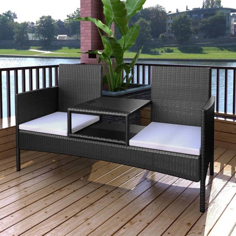 The Living Store Bank Rattan Tweepersoons Zwart 152 x 62 x 85 cm Inclusief 2 afneembare kussens