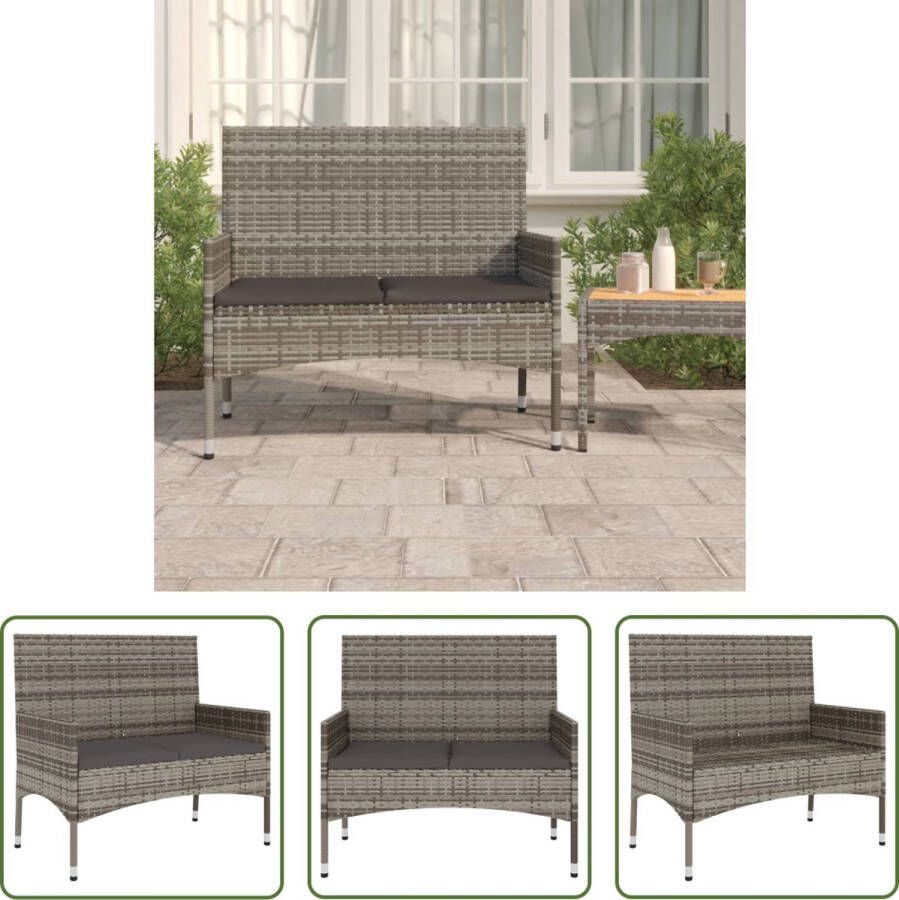 The Living Store Bank Tuin Grijs PE-rattan en gepoedercoat staal 90x51x85cm Comfortabele kussens Duurzaam materiaal