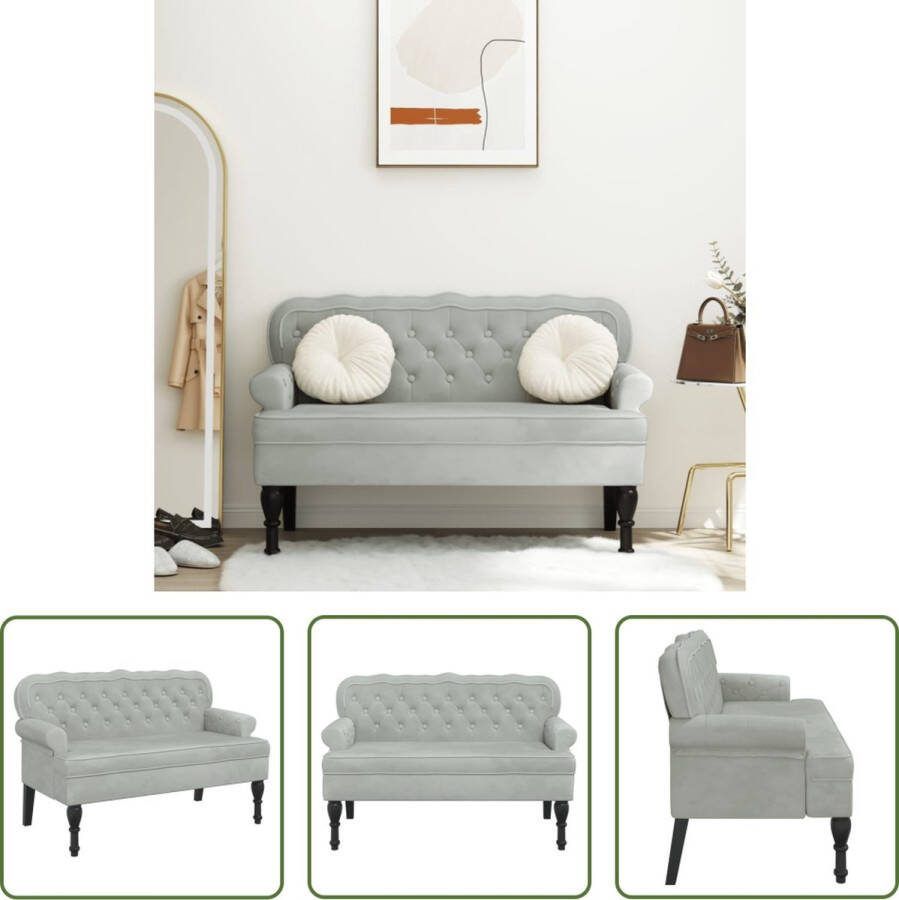 The Living Store Bankje Fluweel Lichtgrijs 119.5x64.5x75cm Comfortabel en elegant Stabiel multiplex frame Massief rubberhouten poten