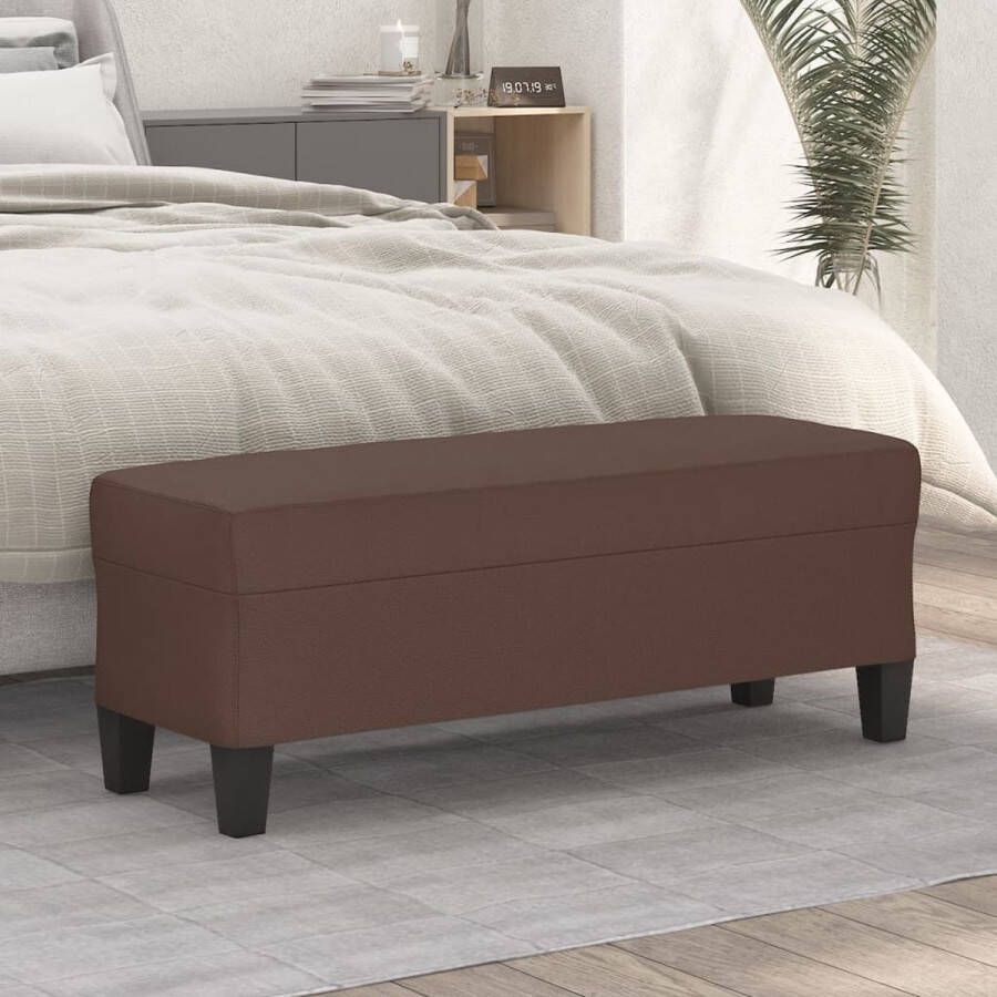 The Living Store Bankje Zitbank Kunstleer 100x35x41cm Bruin
