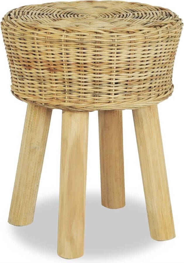 The Living Store Rustieke Rattan Kruk 35 x 45 cm Natuurlijk Rattan en Massief Teakhout Eenvoudig te Monteren