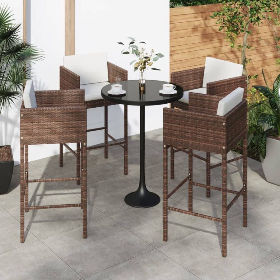 The Living Store Barkruk Poly Rattan 50 x 48 x 100 cm Bruin Inclusief Zitkussen en Rugkussen