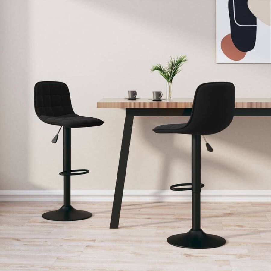 The Living Store Barkruk Zwart Fluweel Verstelbaar Stalen Basis 42.5 x 45 x (84-105) cm Montage vereist 2 stuks