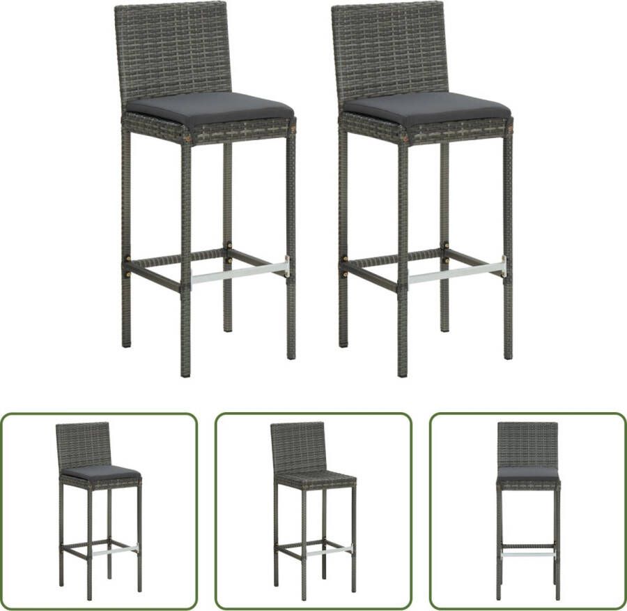The Living Store Barkrukken Poly Rattan 40 x 44 x 108 cm Grijs Antraciet Weerbestendig Montage vereist 2 stuks