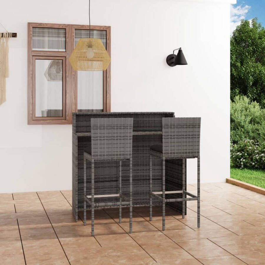 The Living Store Barset Bruin PE-rattan Incl 2 barkrukken 120x55x110cm