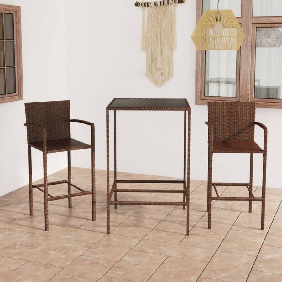 The Living Store Barset Carré Bruin PE-rattan Staal 70x70x110cm (Tafel) 52x56x118cm (Kruk)