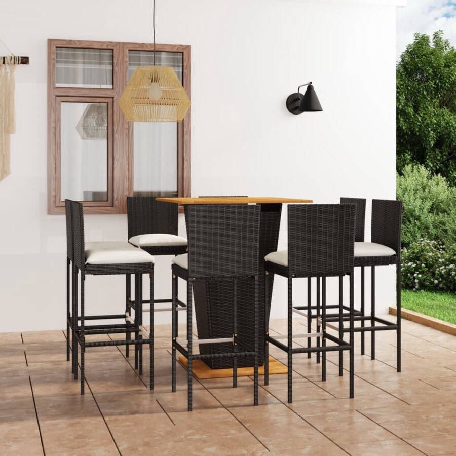 The Living Store Barset Cube Zwart 80x80x110 cm PE-rattan Acaciahout 8 krukken