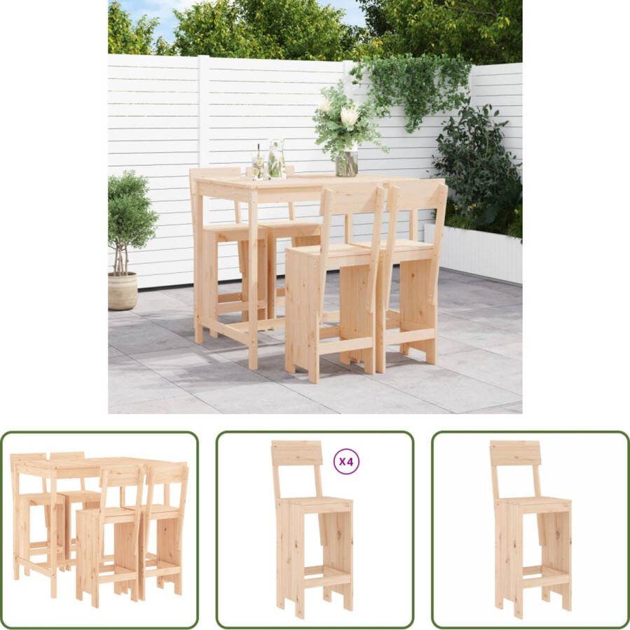 The Living Store Barset Grenenhout Tafel 121x82.5x110cm Barkrukken 40x48.5x115.5cm