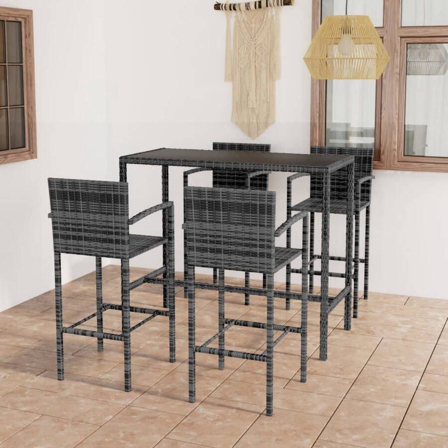 The Living Store Barset Grijs en Zwart PE-rattan 130 x 60 x 110 cm 4 krukken