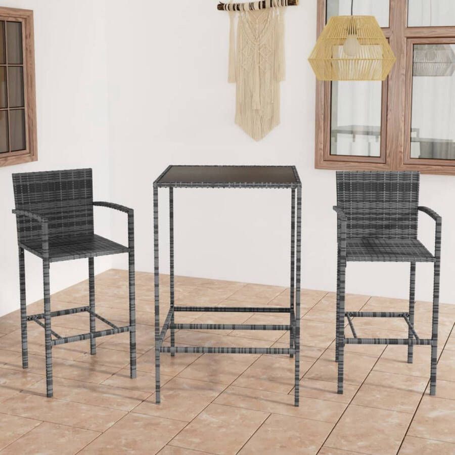 The Living Store Barset Grijs PE-Rattan 70 x 70 x 110 cm Incl 2 krukken