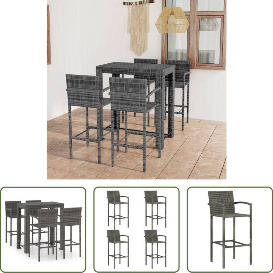 The Living Store Barset Grijs PE-rattan en gepoedercoat staal 100 x 60.5 x 110.5 cm 4 x barkruk