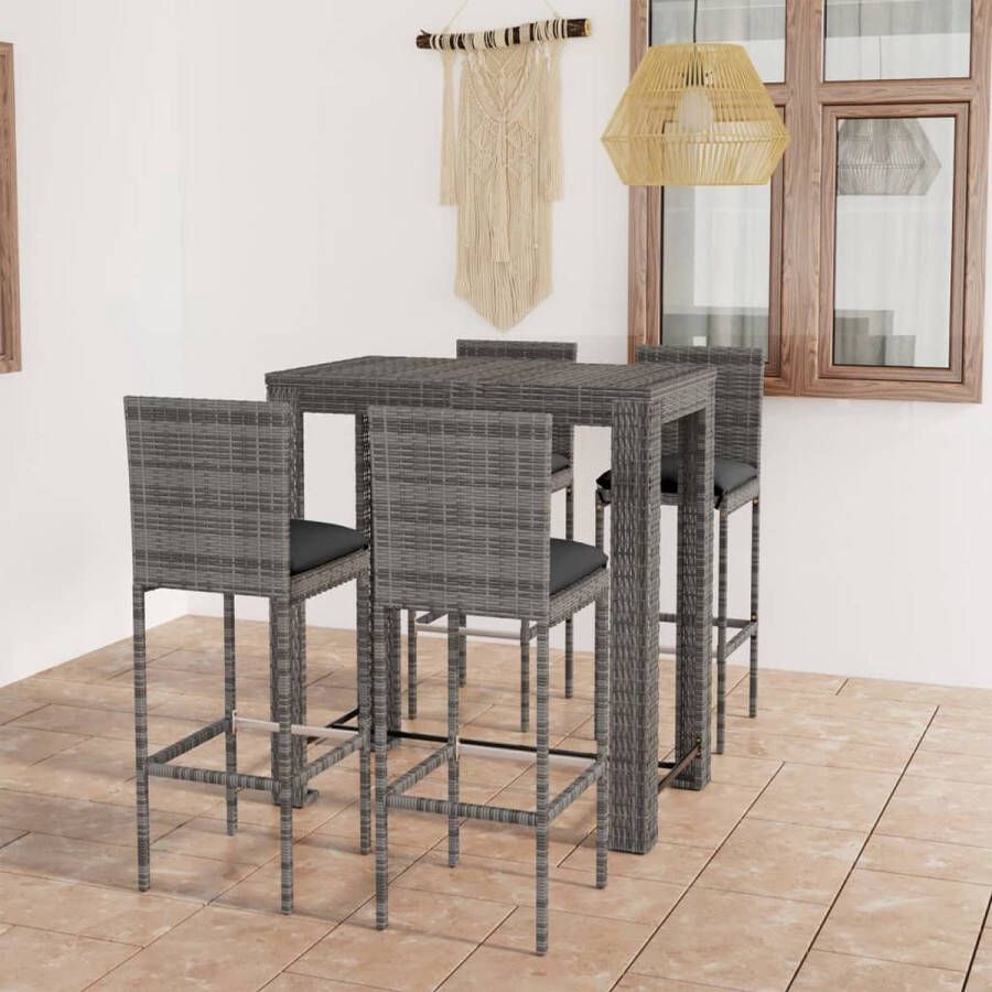 The Living Store Barset Grijs PE-rattan staal 100x60.5x110.5cm 4x barkruk Montage vereist