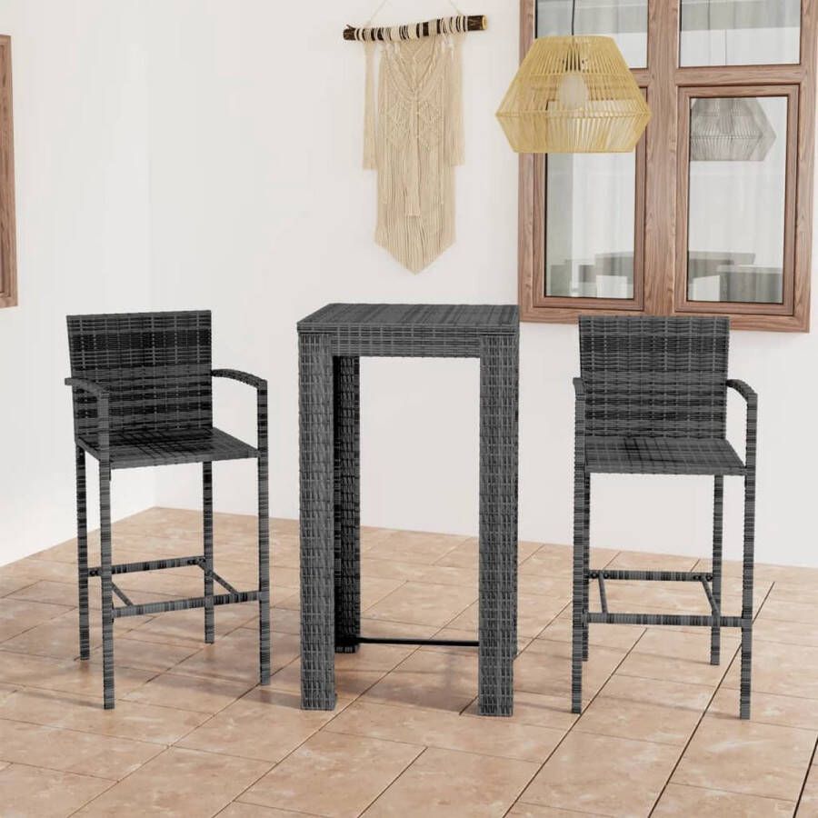 The Living Store Barset grijs PE-rattan staal bartafel 60.5x60.5x110.5cm stoel 52x56x118cm