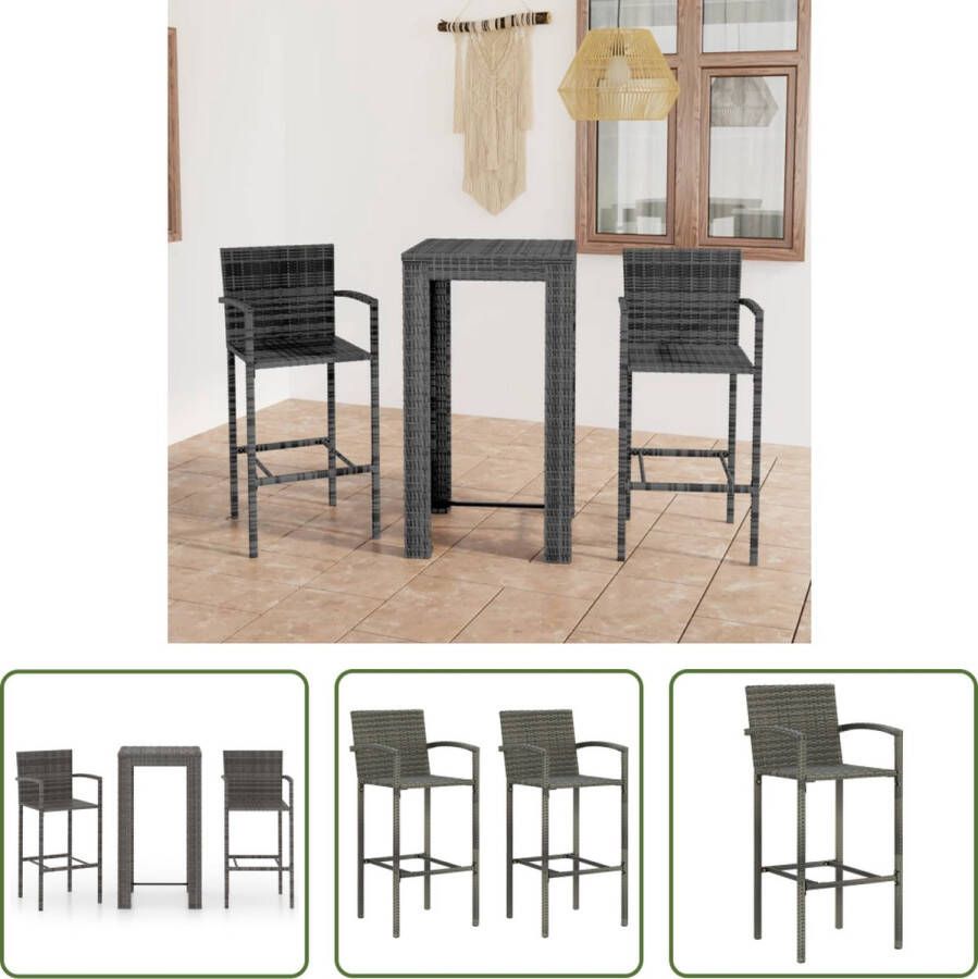 The Living Store Barset grijs PE-rattan staal bartafel 60.5x60.5x110.5cm stoel 52x56x118cm