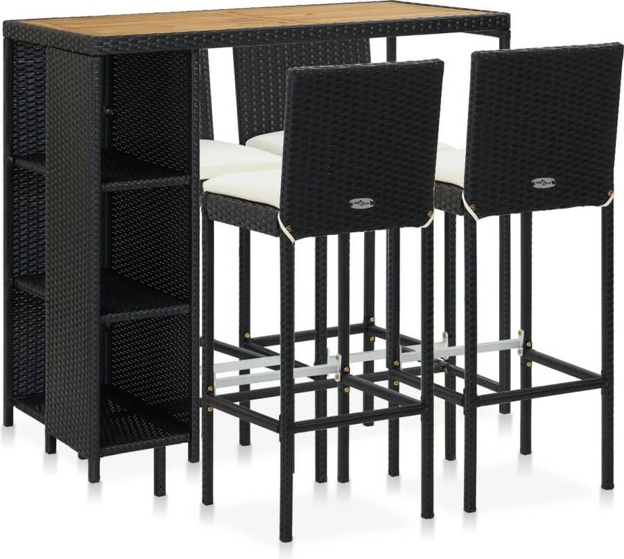 The Living Store Barset Havanna Zwart 120x60x110 cm Weerbestendig Montage vereist Inclusief 1x bartafel 4x barkruk en 4x zitkussen