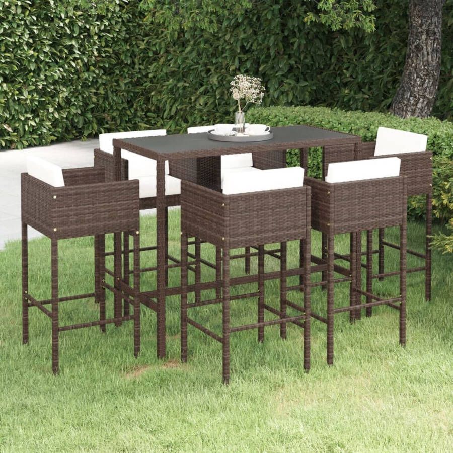 The Living Store Barset Luxe Bruin PE Rattan 130x60x110cm Incl 6 Barkrukken Kussens