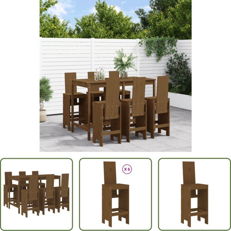 The Living Store Barset Massief Grenenhout Tuintafel 159.5 x 82.5 x 110 cm Barkruk 40 x 42 x 120 cm Honingbruin