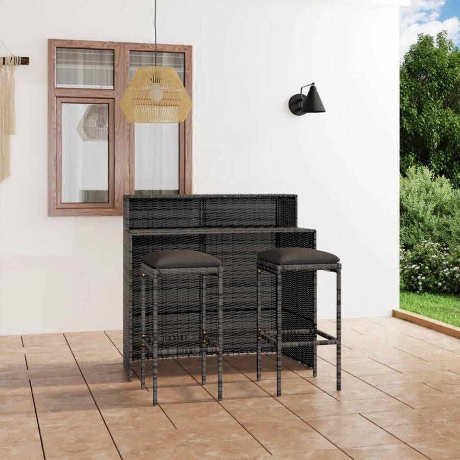 The Living Store Barset PE-rattan Grijs 120x55x110cm Inclusief bartafel 2 barkrukken 2 zitkussens