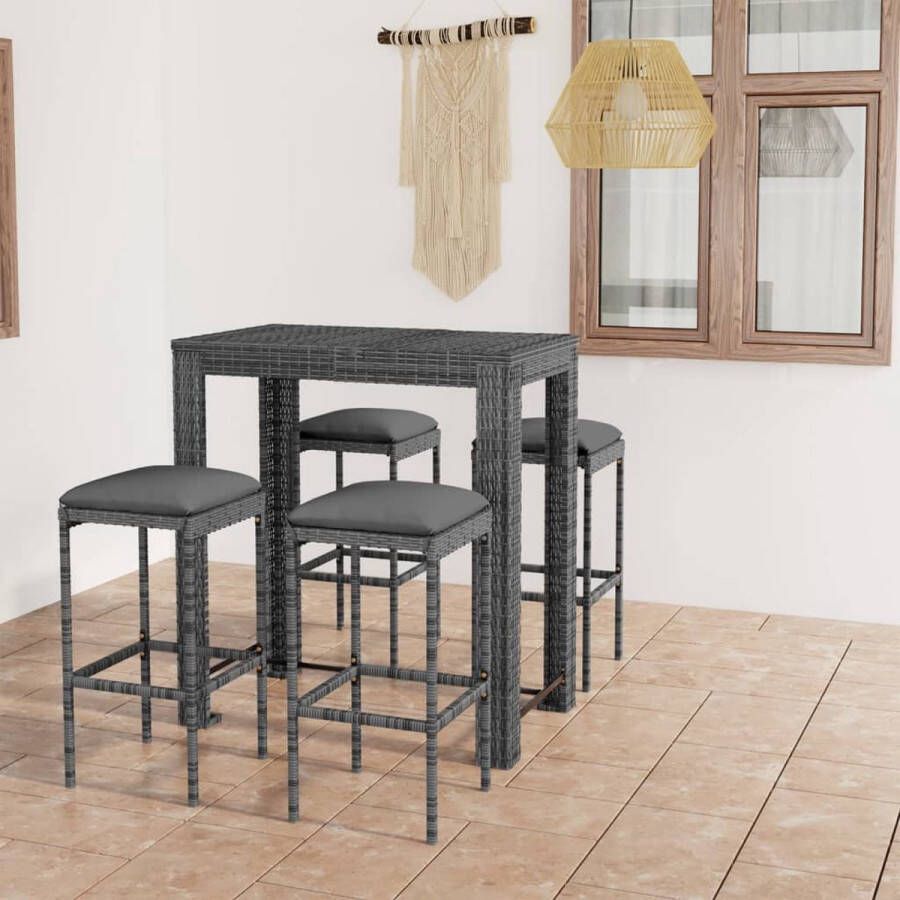 The Living Store Barset Rattan Grijs 100 x 60.5 x 110.5 cm 4 x barkruk Montage vereist