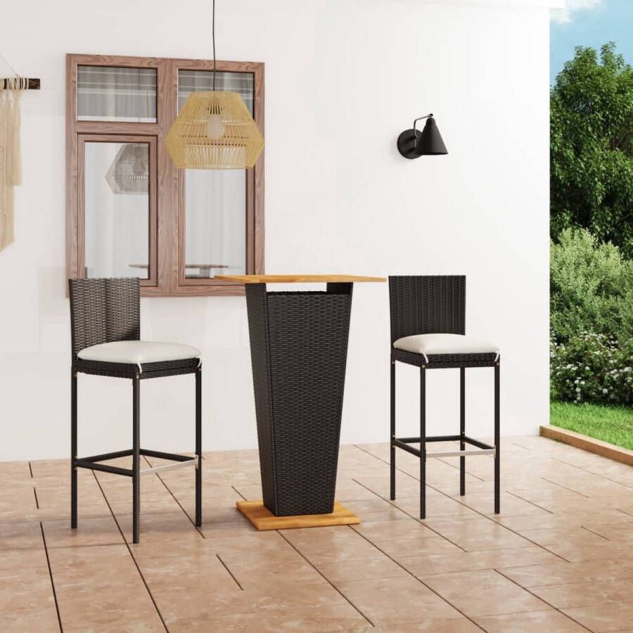 The Living Store Barset Rattan Zwart Tafel- 60 x 60 x 110 cm Kruk- 40 x 44 x 108 cm Montage vereist