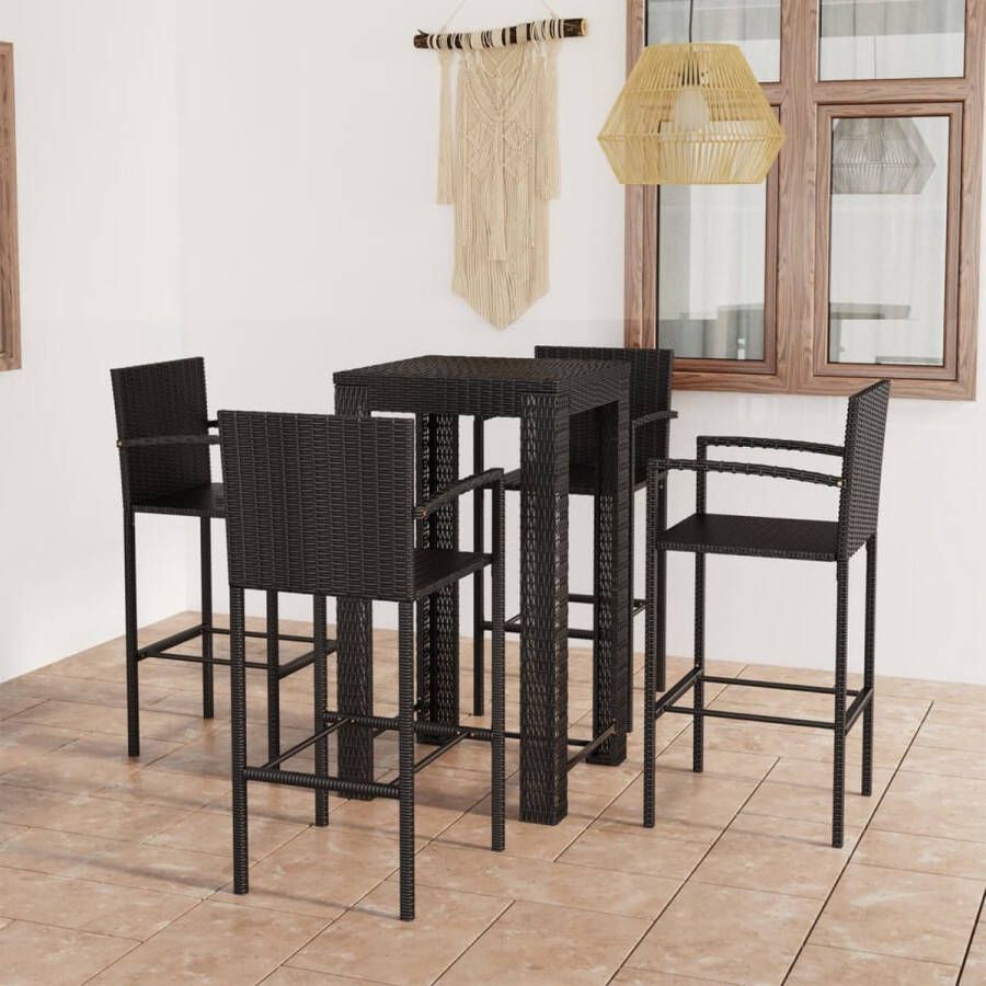 The Living Store Barset s Barset 60.5 x 60.5 x 110.5 cm zwart PE-rattan en gepoedercoat staal Montage vereist 1 bartafel 4 barkruk