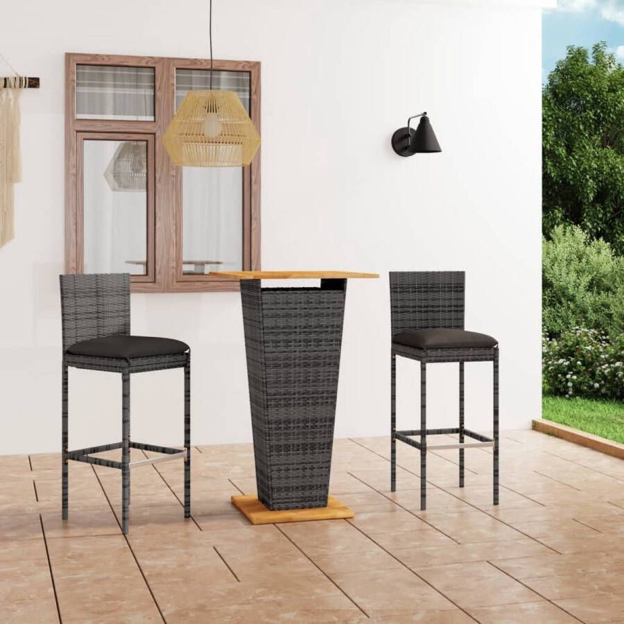 The Living Store Barset Tafel 60x60x110cm Kruk 40x44x108cm Grijs PE-rattan