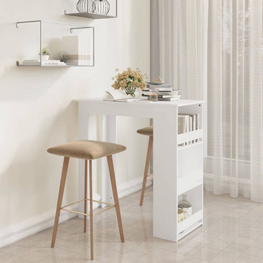 The Living Store Bartafel Moderne witte bartafel 102 x 50 x 103.5 cm Met 3 opbergvakken Duurzaam en stabiel