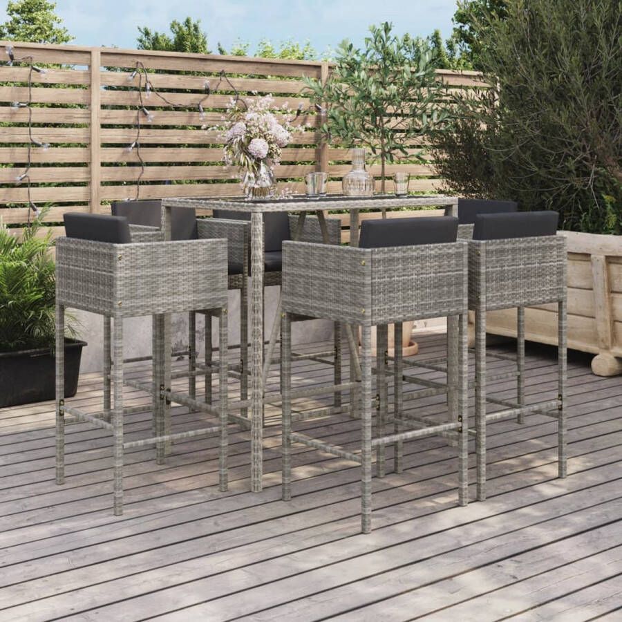 The Living Store Bartafelset grijs PE-rattan staal glas 110x70x110 cm weerbestendig