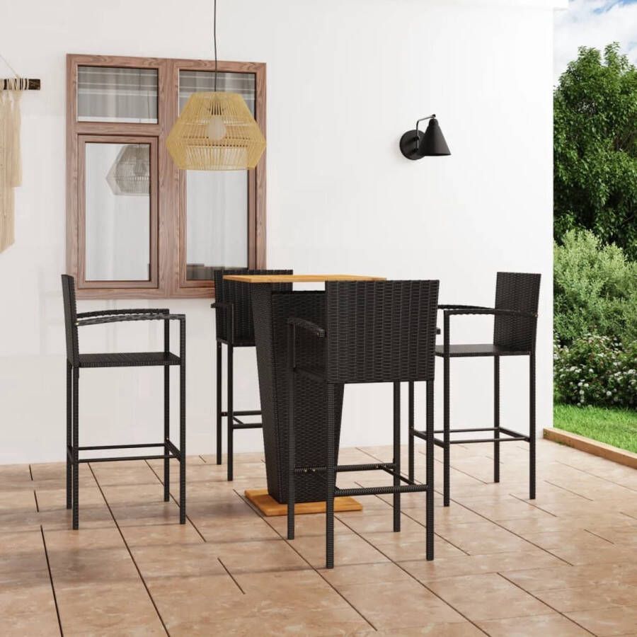 The Living Store Bartafelset Zwart Rattan Staal 60x60x110 cm Inclusief 4 stoelen