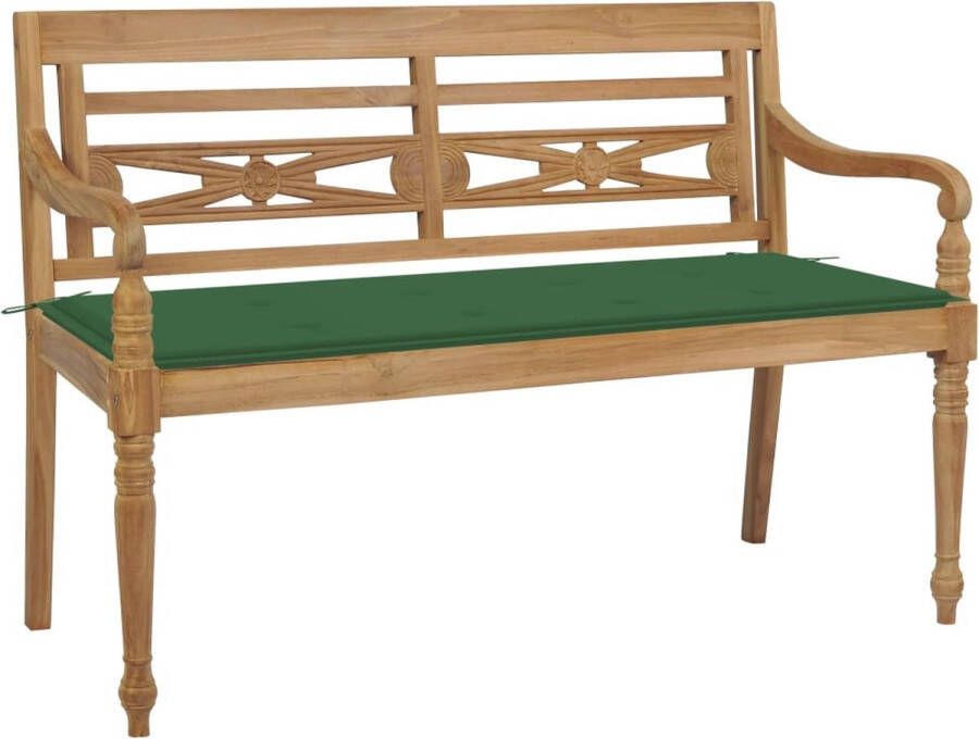 The Living Store Batavia Bank Houten Tuinbank Groen Kussen 120 x 51.5 x 84 cm Weerbestendig Teakhout