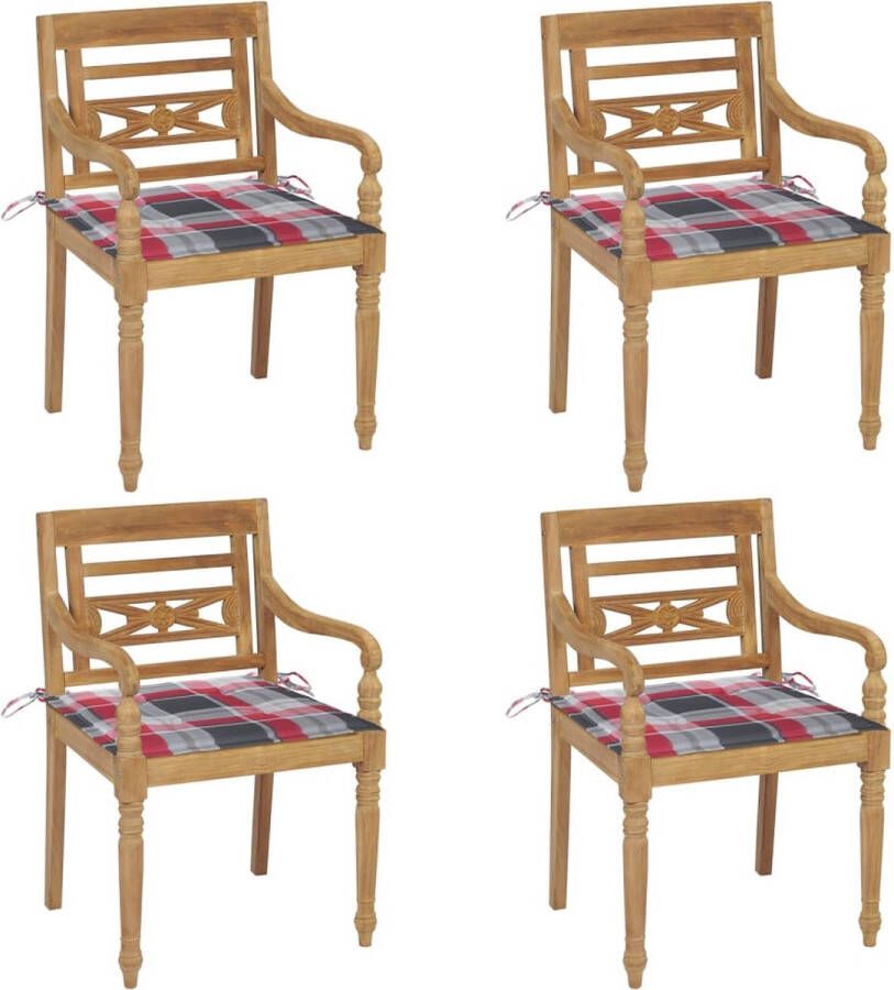 The Living Store Batavia Teakhouten Stoelen Set van 4 55 x 51.5 x 84 cm Geschuurde afwerking