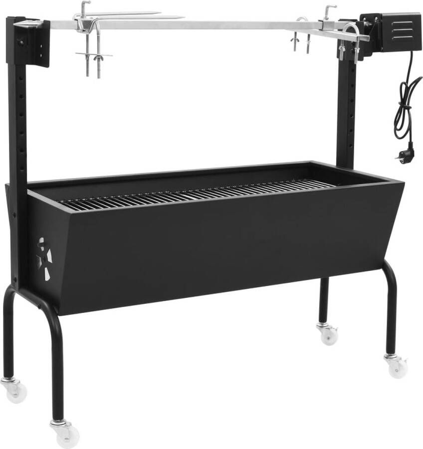 The Living Store BBQ Draaispit Elektrisch Groot grillrooster Verstelbare hoogte Met wielen