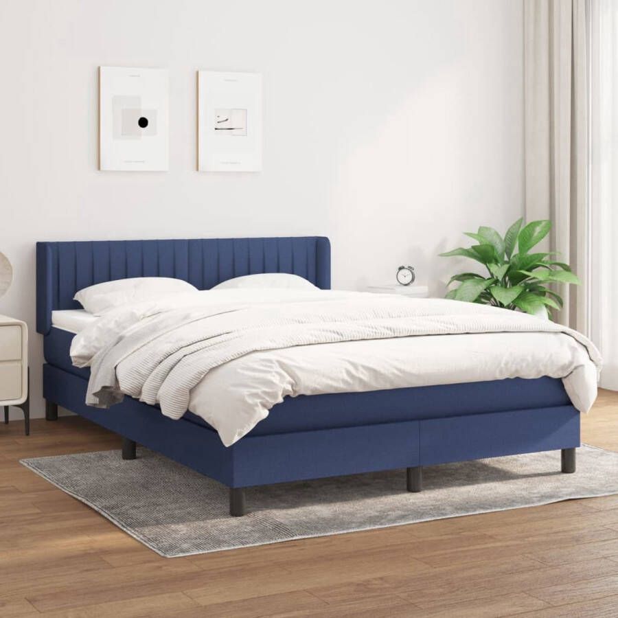 The Living Store Bed Boxspring 140 x 200 x 78 88 cm Blauw Pocketvering mattress Middelharde ondersteuning Huidvriendelijke topmatras
