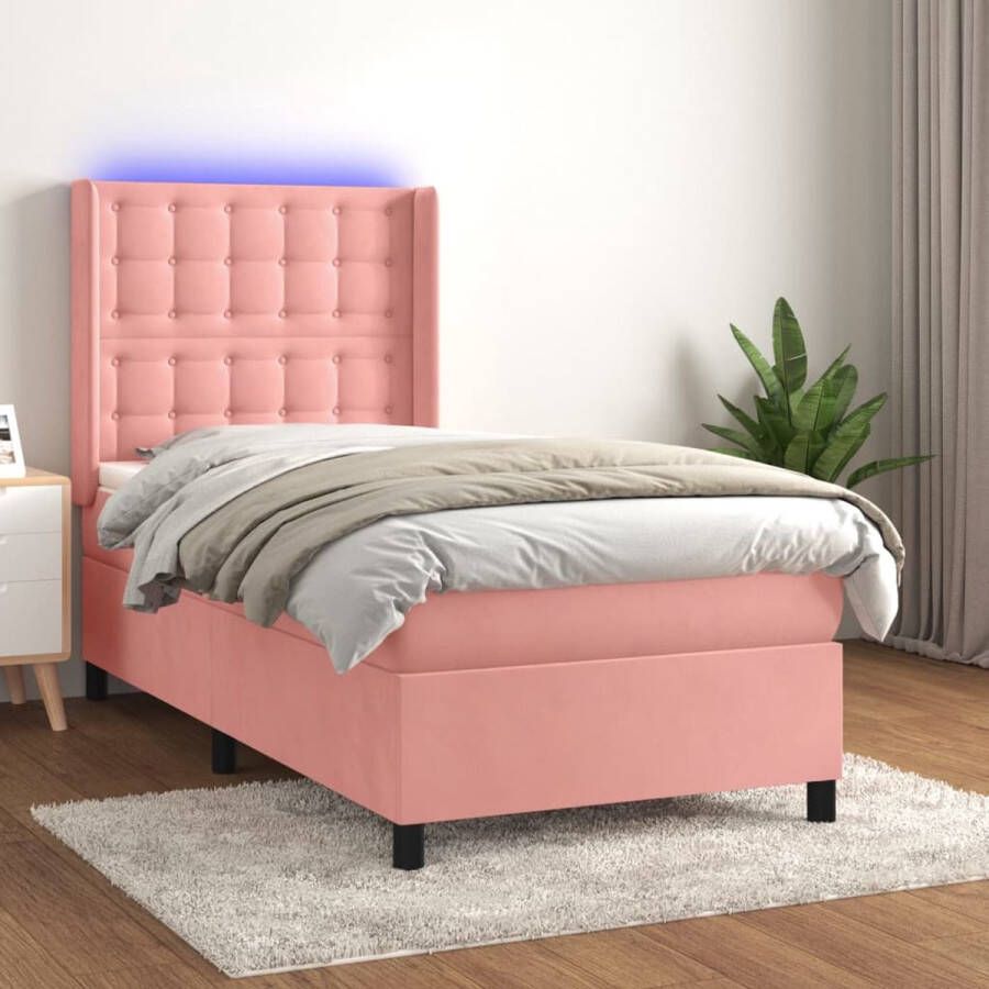 The Living Store Boxspring Pink Velvet 203 x 103 x 118 128 cm Adjustable Headboard Colorful LED Pocket Spring Mattress Skin-Friendly Topper USB Included
