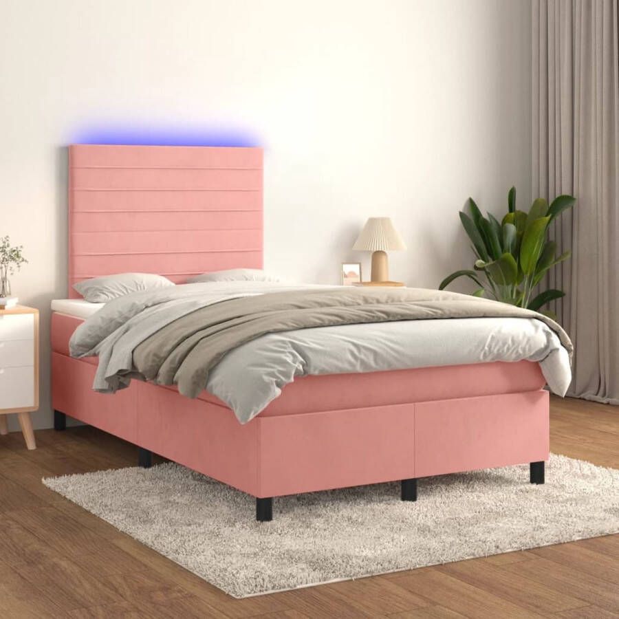 The Living Store Bed LED Boxspring 203x120 cm Fluweel roze