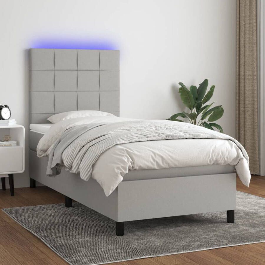 The Living Store Bed LED-light 203 x 100 cm Light Grey Breathable and Durable Adjustable Headboard Colorful LED Lighting Pocket Spring Mattress Skin-friendly Top Mattress Assembly Manual Included USB Connection Excluded