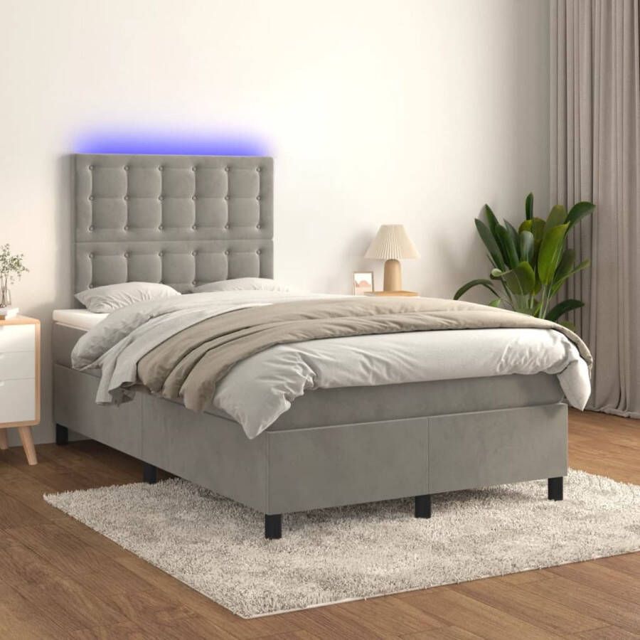 The Living Store Bed Light Grey Velvet 203x120x118 128cm LED Strip