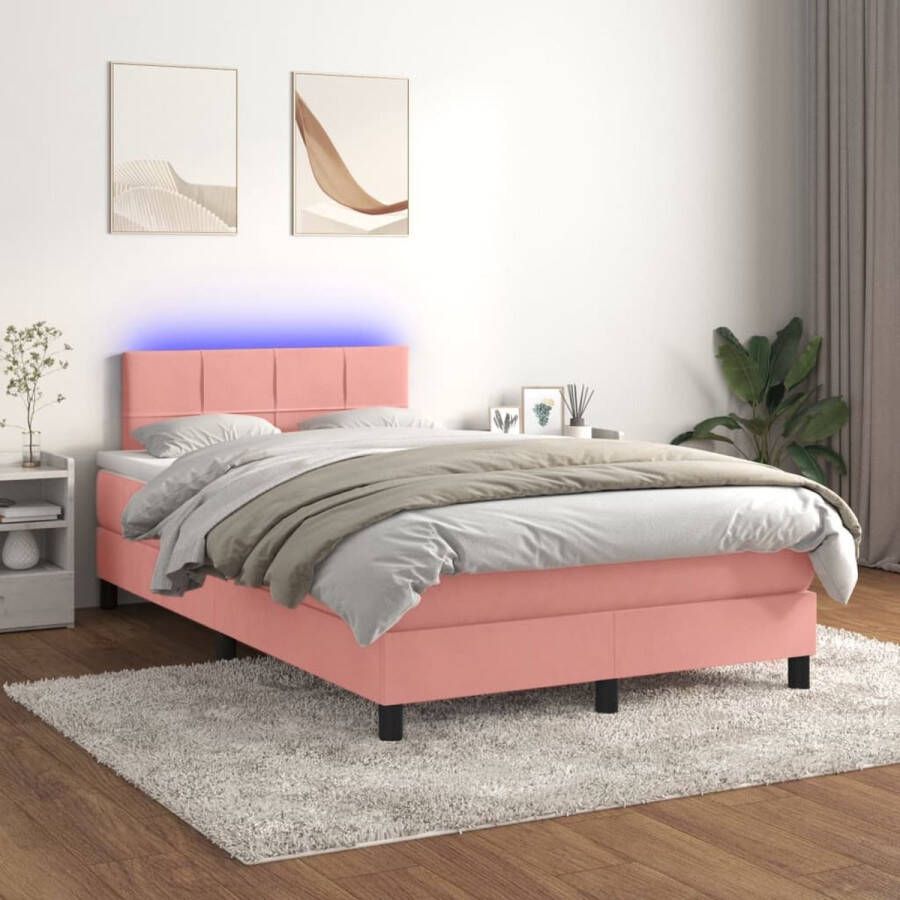 The Living Store Bed Roze Fluweel 203x120x78 88 cm LED Pocketvering Matras Huidvriendelijk topmatras