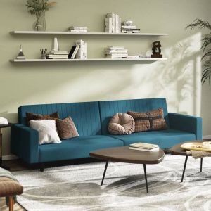 The Living Store Bedbank Multifunctioneel Blauw Fluweel 220 x 84 5 x 69 cm