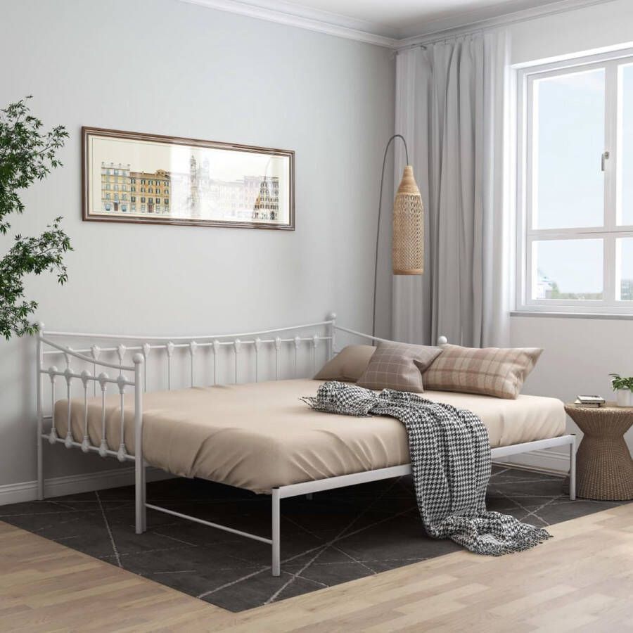 The Living Store Bedbank Sleeper Wit 206x184.5x91.5 cm Geschikt voor 90x200 cm matras Stevige metalen constructie