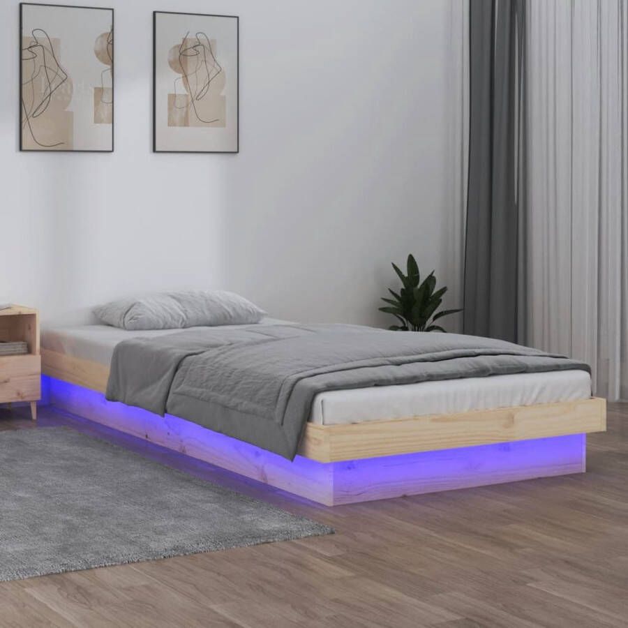 The Living Store Bedframe LED-verlichting Grenenhout 194 x 78.5 x 21 cm 75 x 190 cm USB