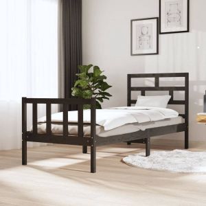 The Living Store Bedframe massief grenenhout grijs 75x190 cm 2FT6 small single Bedframe Bedframes Bed Bedbodem Ledikant Bed Frame Massief Houten Bedframe Slaapmeubel Eenpersoonsbed Bedden Bedbodems