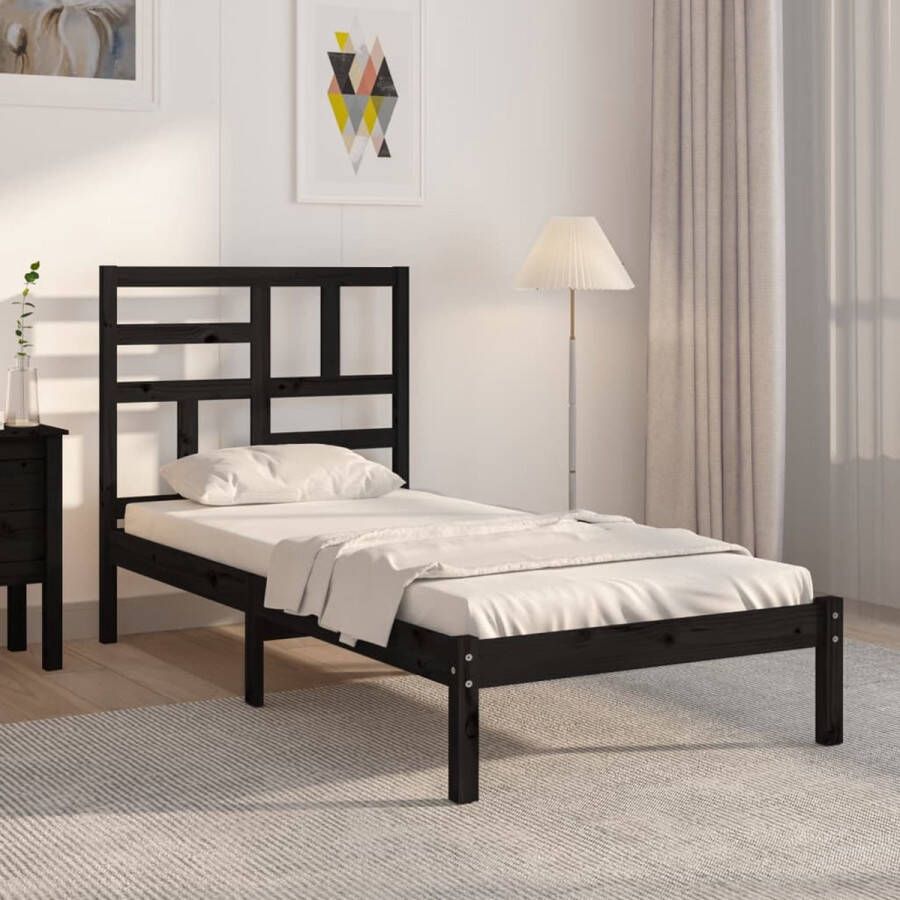 The Living Store Bedframe massief hout zwart 90x190 cm 3FT Single Bedframe Bedframes Bed Bedbodem Ledikant Bed Frame Massief Houten Bedframe Slaapmeubel Eenpersoonsbed Bedden Bedbodems