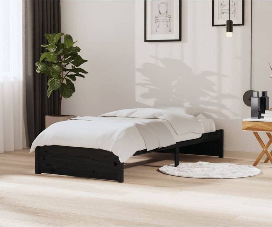The Living Store Bedframe massief hout zwart 90x200 cm Bedframe Bedframes Bed Bedbodem Ledikant Bed Frame Massief Houten Bedframe Slaapmeubel Eenpersoonsbed Bedden Bedbodems