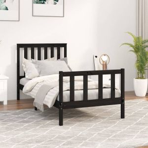 The Living Store Bedframe met hoofdbord massief grenenhout zwart 90x200 cm Bedframe Bedframes Eenpersoonsbed Bed Bedombouw Enkel Bed Frame Bed Frame Ledikant Houten Bedframe Slaapmeubel